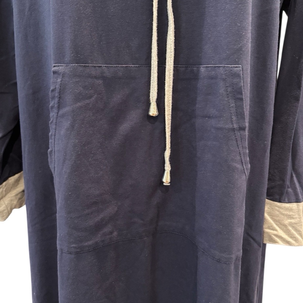 Ekouaer Nightgown Dress Large Navy Gray Long Sleeve‎ Cowl Neck Lounge Pajama - Picture 3 of 6